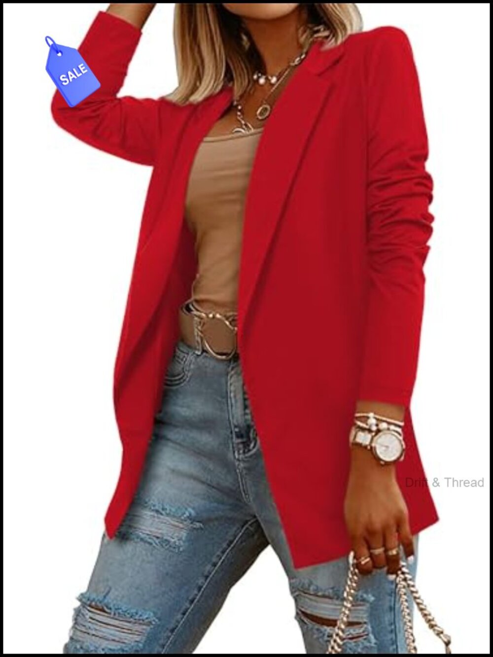 Womens Casual Business Open Front Blazer Hidden Hook Cotton Blend Blazer